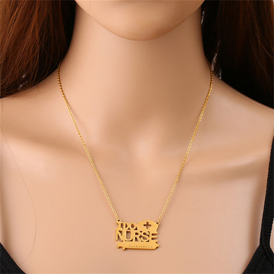 18K Gold-Plated 'I Do Nurse' Pendant Necklace, gold pendant necklace for women, dainty minimalist design, front view