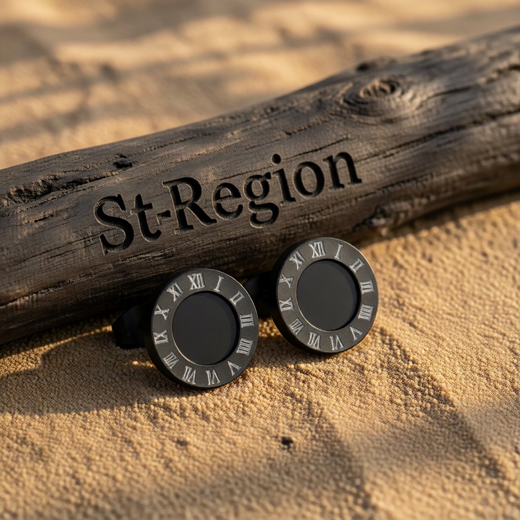 Black Round Roman Numeral Stud Earrings