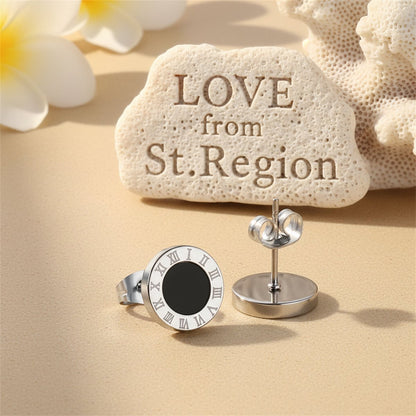 Black Acrylic & Silver-Plated Roman Numeral Stud Earrings