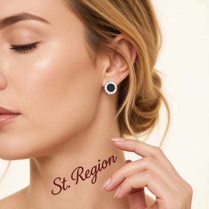 Black Acrylic & Silver-Plated Roman Numeral Stud Earrings