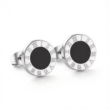 Black Acrylic & Silver-Plated Roman Numeral Stud Earrings