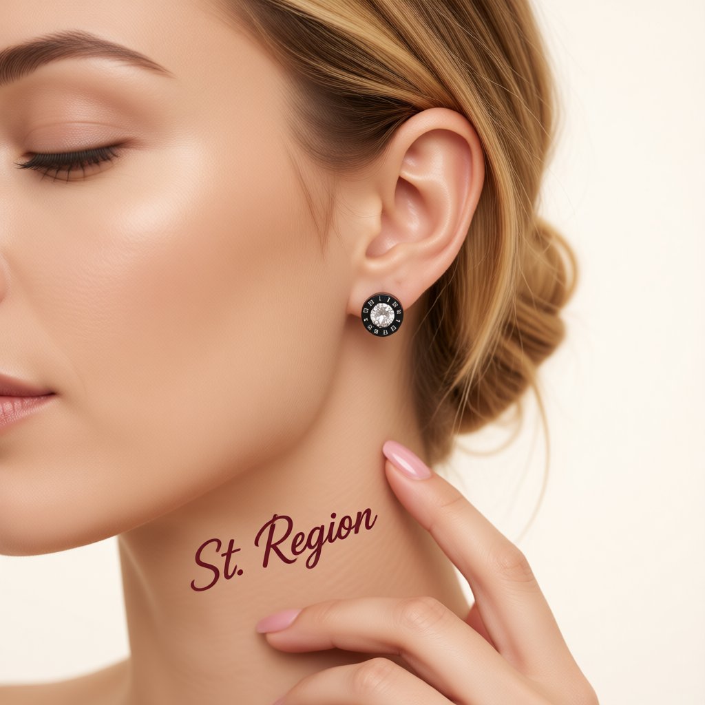 Cubic Zirconia and Black Round Roman Numeral Stud Earrings, stud earrings for women, everyday style, styled look