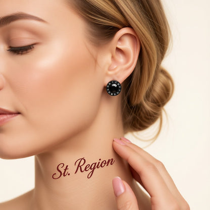 Black Cubic Zirconia and Black Round Roman Numeral Stud Earrings, stud earrings for women, styled look