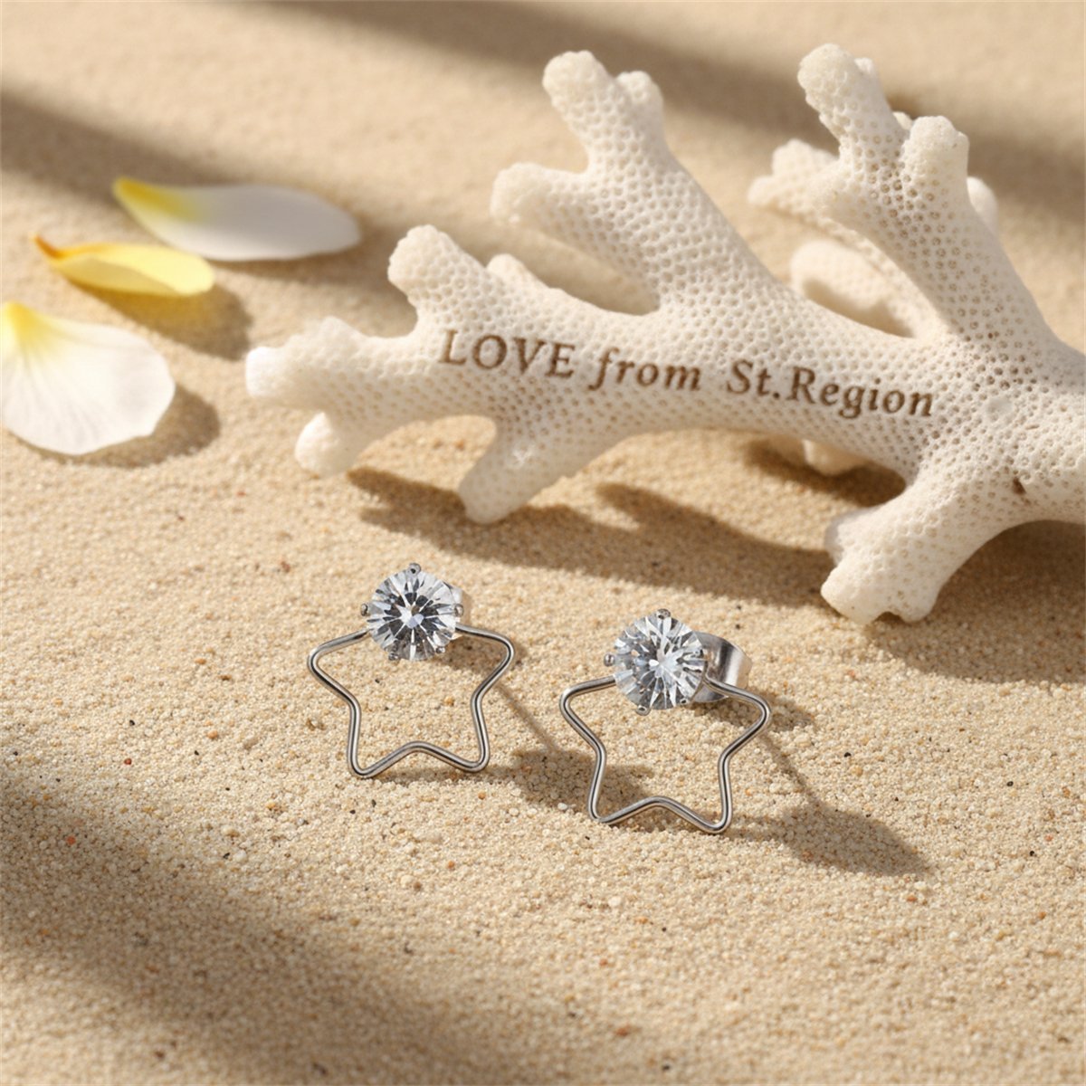 Clear Cubic Zirconia and Silver-Plated Open Star Stud Earrings, silver stud earrings for women, lifestyle look