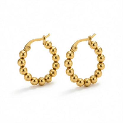 18K Gold-Plated Bead Hoop Earring, gold hoop earrings for women, everyday style, side view