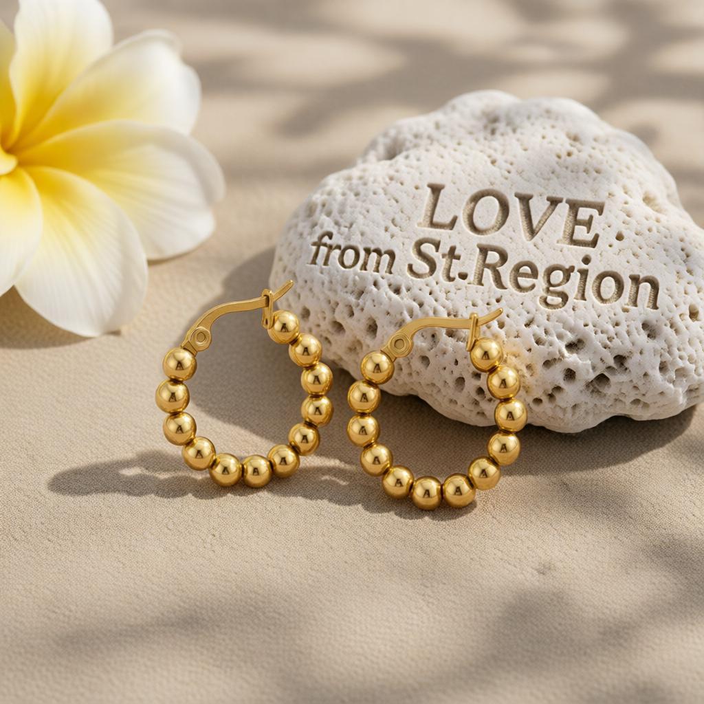 18K Gold-Plated Bead Hoop Earring, gold hoop earrings for women, everyday style, lifestyle look