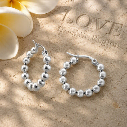 Silver-Plated Bead Hoop Earring, silver hoop earrings for women, everyday style, lifestyle look