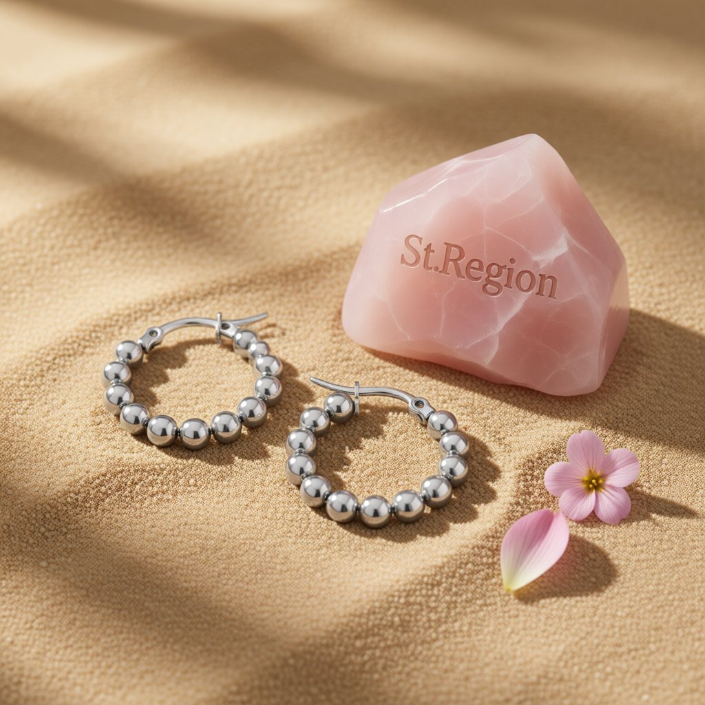 Silver-Plated Bead Hoop Earring, silver hoop earrings for women, everyday style, detail close-up