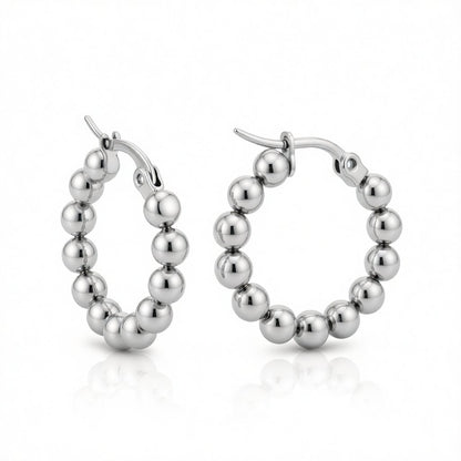 Silver-Plated Bead Hoop Earring, silver hoop earrings for women, everyday style, side view