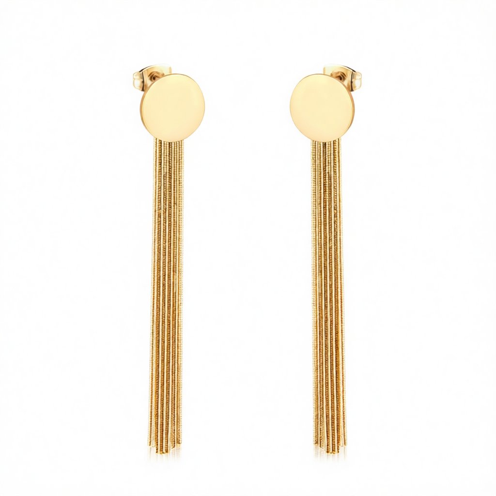18K Gold-Plated Round Tassel Drop Earrings, gold drop earrings for women, everyday style, side view