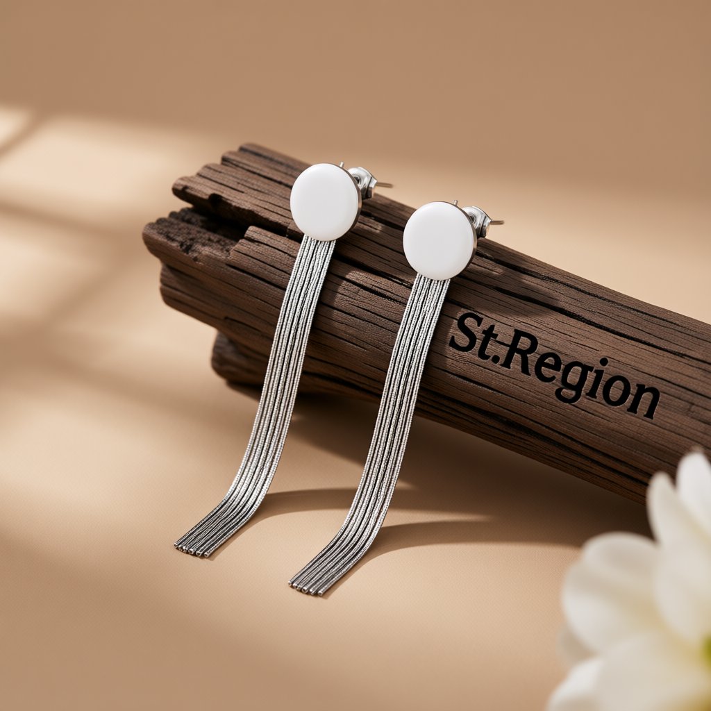 Silver-Plated Round Tassel Drop Earrings, silver drop earrings for women, elegant gift for her, front view