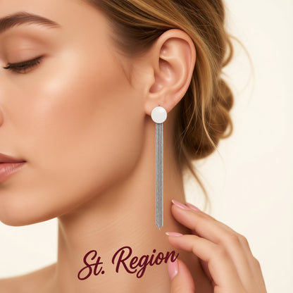 Silver-Plated Round Tassel Drop Earrings, silver drop earrings for women, elegant gift for her, styled look