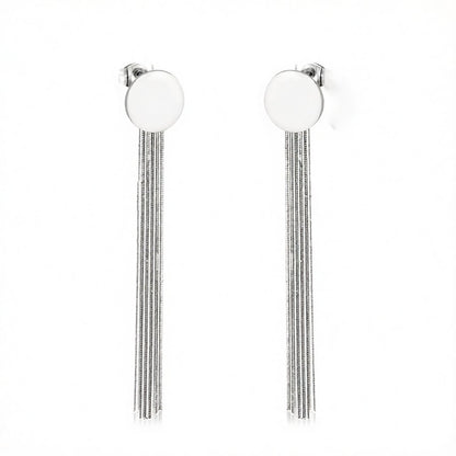 Silver-Plated Round Tassel Drop Earrings, silver drop earrings for women, elegant gift for her, side view