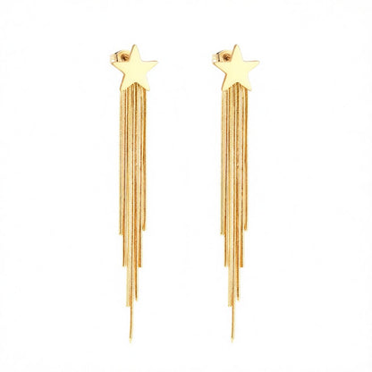 18K Gold-Plated Star Tassel Drop Earrings, gold drop earrings for women, elegant gift for her, side view
