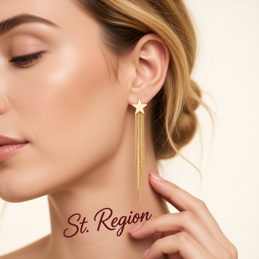 18K Gold-Plated Star Tassel Drop Earrings, gold drop earrings for women, elegant gift for her, styled look