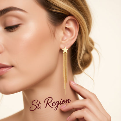18K Gold-Plated Star Tassel Drop Earrings, gold drop earrings for women, elegant gift for her, styled look