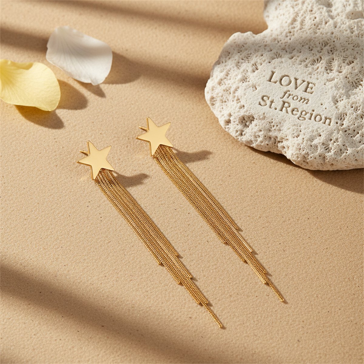 18K Gold-Plated Star Tassel Drop Earrings, gold drop earrings for women, elegant gift for her, lifestyle look