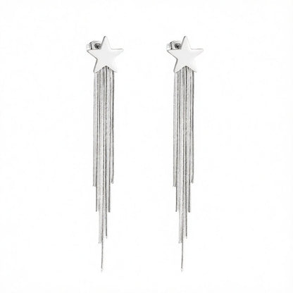 Silver-Plated Star Tassel Drop Earrings, silver drop earrings for women, vintage-inspired design, side view