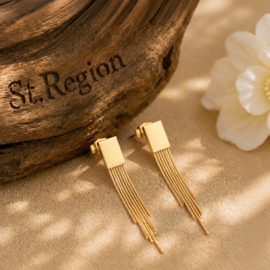 18K Gold-Plated Rectangle Tassel Drop Earrings
