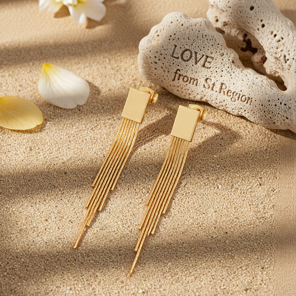 18K Gold-Plated Rectangle Tassel Drop Earrings