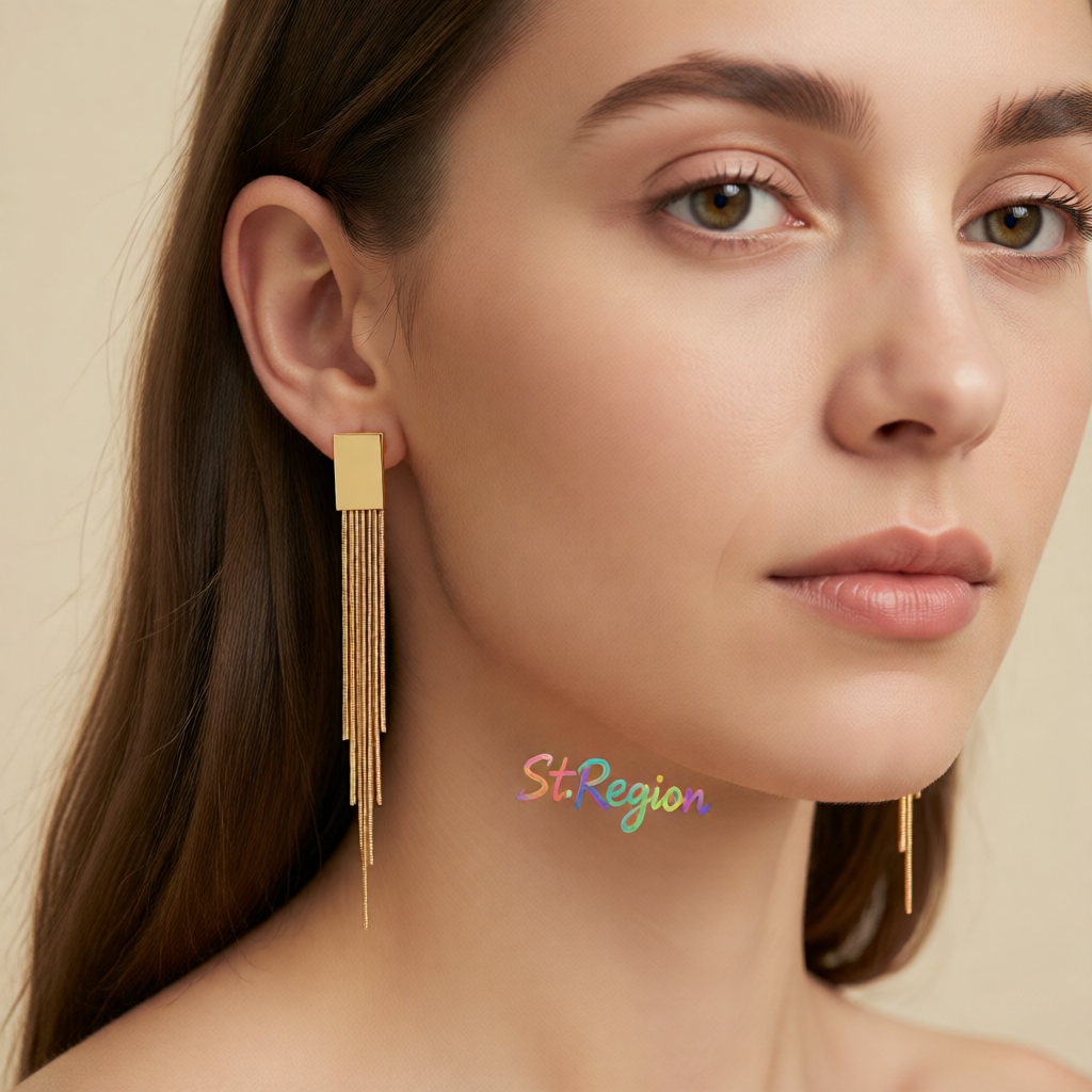 18K Gold-Plated Rectangle Tassel Drop Earrings