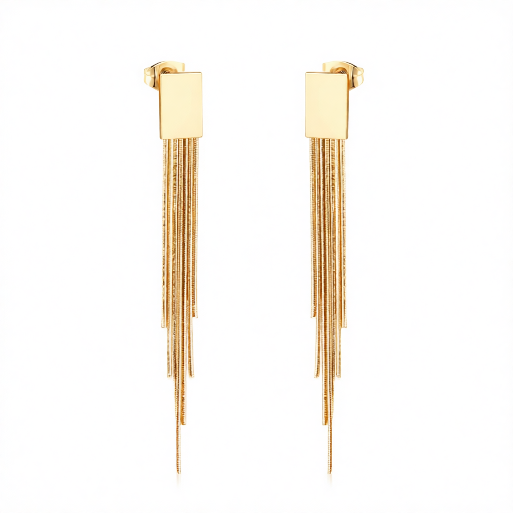 18K Gold-Plated Rectangle Tassel Drop Earrings