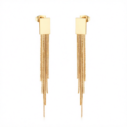 18K Gold-Plated Rectangle Tassel Drop Earrings