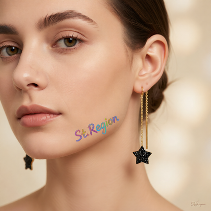 Black Cubic Zirconia & 18K Gold-Plated Star Threader Earrings