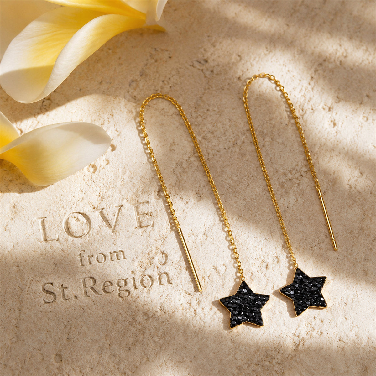 Black Cubic Zirconia & 18K Gold-Plated Star Threader Earrings