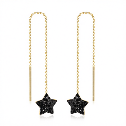 Black Cubic Zirconia & 18K Gold-Plated Star Threader Earrings