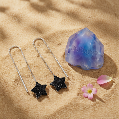 Black Cubic Zirconia & Silver-Plated Star Threader Earrings