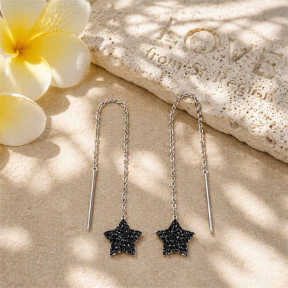 Black Cubic Zirconia & Silver-Plated Star Threader Earrings