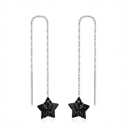 Black Cubic Zirconia & Silver-Plated Star Threader Earrings