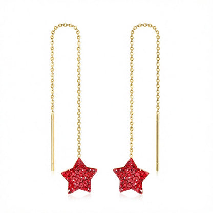 Red Cubic Zirconia and 18K Gold-Plated Star Threader Earrings, everyday style, side view