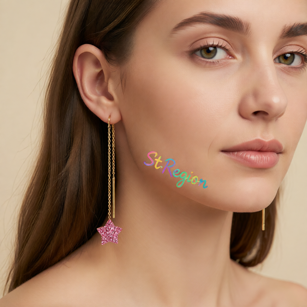 Pink Cubic Zirconia & 18K Gold-Plated Star Threader Earrings