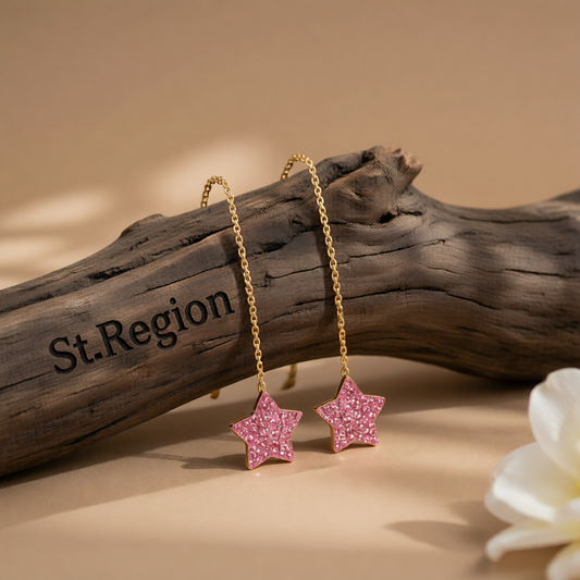 Pink Cubic Zirconia & 18K Gold-Plated Star Threader Earrings