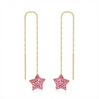 Pink Cubic Zirconia & 18K Gold-Plated Star Threader Earrings