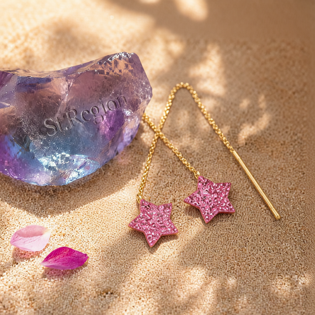 Pink Cubic Zirconia & 18K Gold-Plated Star Threader Earrings