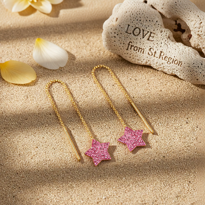 Pink Cubic Zirconia & 18K Gold-Plated Star Threader Earrings