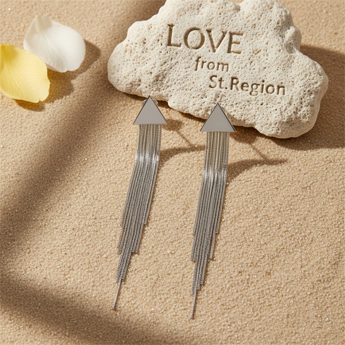 Silver-Plated Triangle Tassel Drop Earrings, silver drop earrings for women, everyday style, lifestyle look