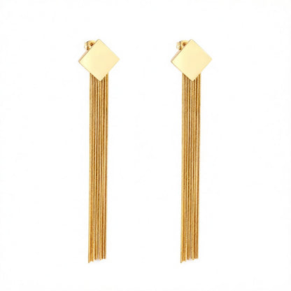 18K Gold-Plated Rhombus Tassel Drop Earrings, gold drop earrings for women, everyday style, side view