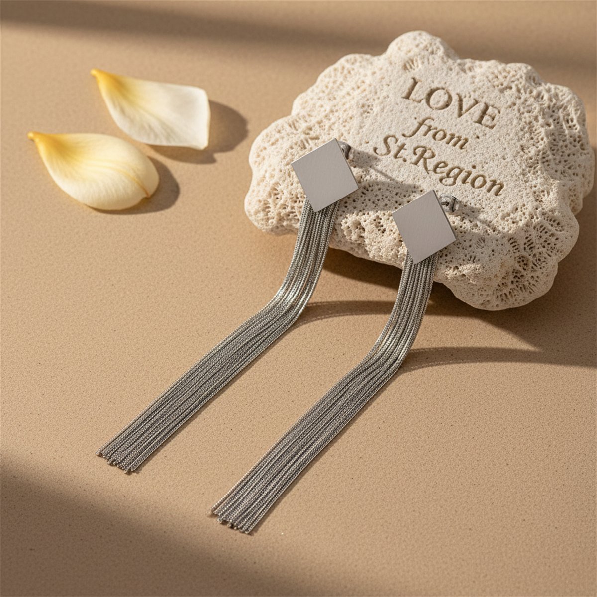 Silver-Plated Square Tassel Drop Earrings, silver drop earrings for women, everyday style, lifestyle look
