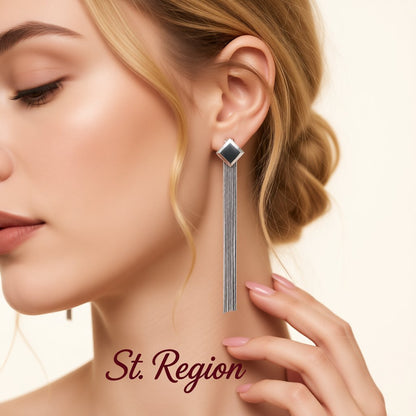 Silver-Plated Square Tassel Drop Earrings, silver drop earrings for women, everyday style, styled look