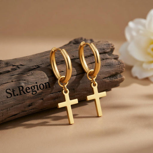 18K Gold-Plated Cross Huggie Earrings