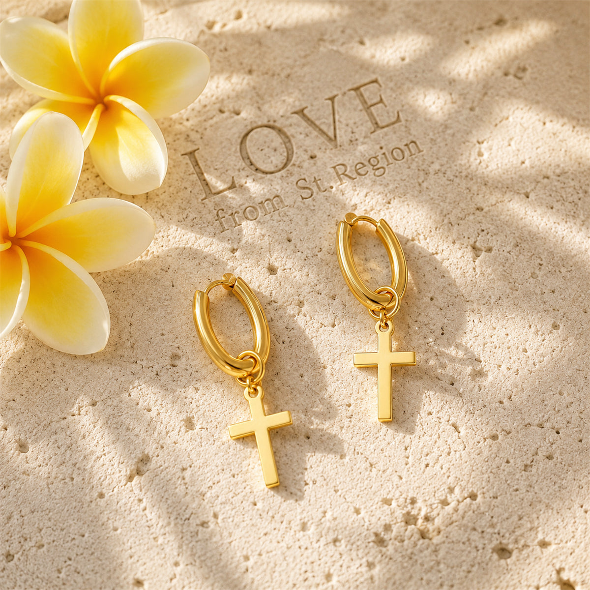 18K Gold-Plated Cross Huggie Earrings