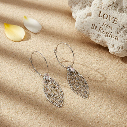 Crystal and Silver-Plated Leaves Floral Drop Earrings, silver drop earrings for women, lifestyle look