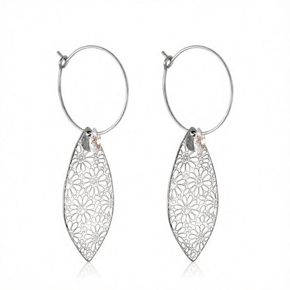 Crystal and Silver-Plated Leaves Floral Drop Earrings, silver drop earrings for women, vintage-inspired design, side view
