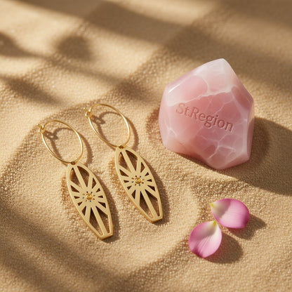 Enamel and 18K Gold-Plated Sun Surfboard Drop Earrings, gold huggie earrings, elegant gift for her, detail close-up