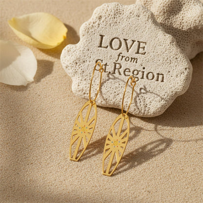 Enamel and 18K Gold-Plated Sun Surfboard Drop Earrings, gold huggie earrings, elegant gift for her, lifestyle look
