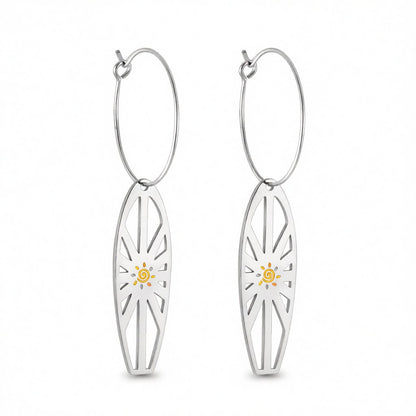 Enamel and Silver-Plated Sun Surfboard Drop Earrings, silver huggie earrings, botanical inspired, side view
